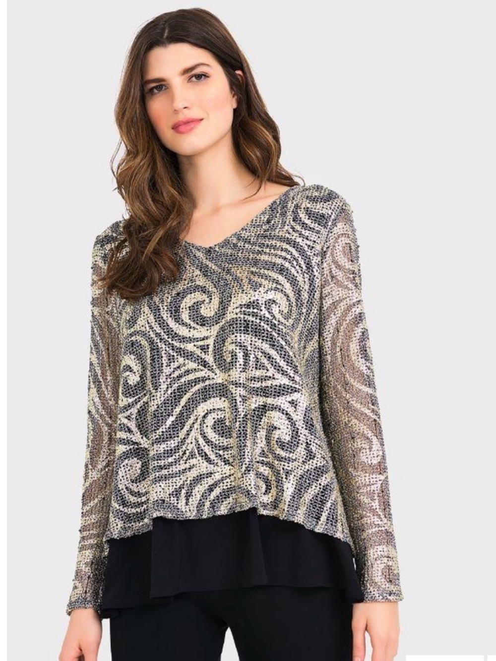 Joseph Ribkoff Swirl-Patterned Layered Tunic Top - #